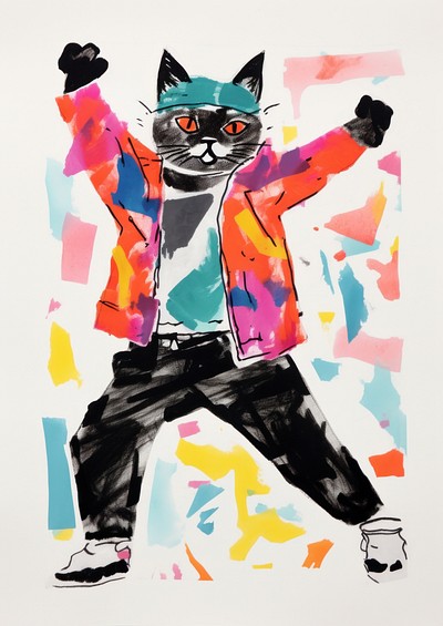 Cat enjoy hip hop dancing painting mammal animal.