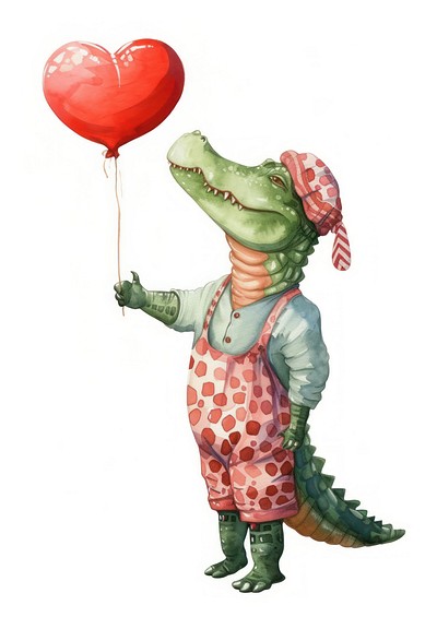 Crocodile watercolor balloon holding representation.