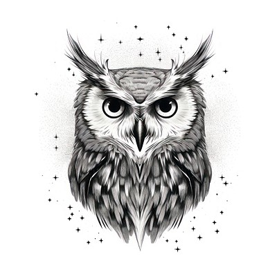 Owl celestial drawing animal sketch.