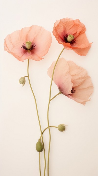 Real pressed poppy flowers plant red inflorescence.