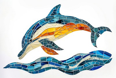 Mosaic tiles of dolphin animal nature shape.