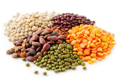 Lentils beans vegetable food white background.