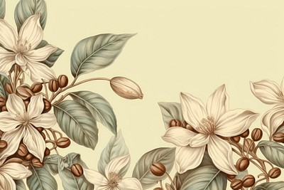 Vintage drawing of coffee flower backgrounds pattern.