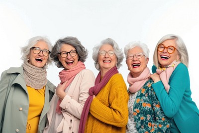 Joyful mature women people laughing glasses adult.