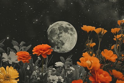 Paper collage of the moon flower astronomy outdoors.