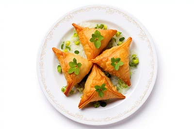 Samosa on dish plate food white background.