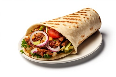 Shawarma sandwich bread food white background.