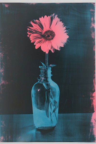 Silkscreen on paper of a daisy flower vase art painting.