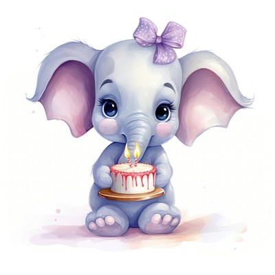 Elephant holding birthday cake dessert cartoon mammal.