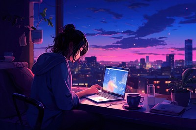 PNG Lonely girl Using laptop | Premium Photo Illustration - rawpixel