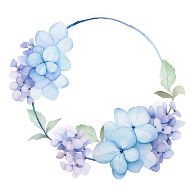 Hydrangea border watercolor flower circle plant.