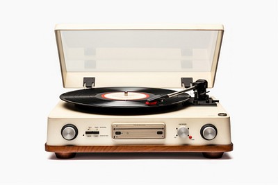 A vintage turntable electronics white background gramophone.