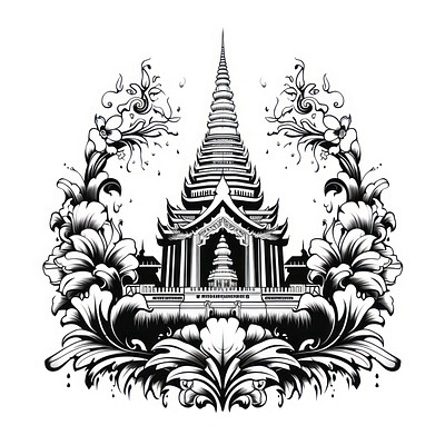 Thai temple pattern drawing sketch.