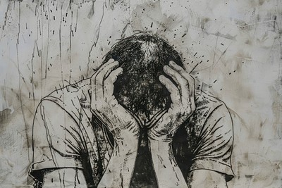 Man crying etching art illustrated | Free Photo Illustration - rawpixel