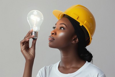 Engineering black woman lightbulb clothing apparel.