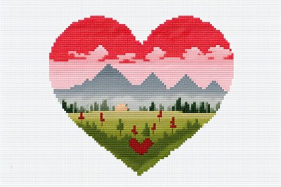 Cross stitch heart embroidery applique pattern.