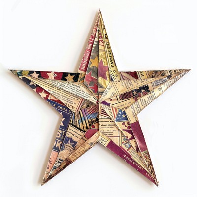 Star shape collage cutouts weaponry symbol dagger.