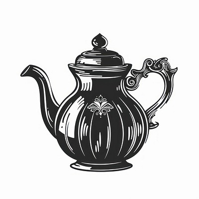 Teapot drawing black white background.