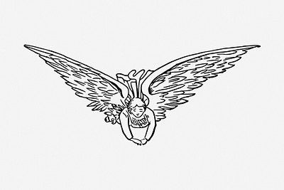 Angel black and white illustration clipart. Free public domain CC0 image