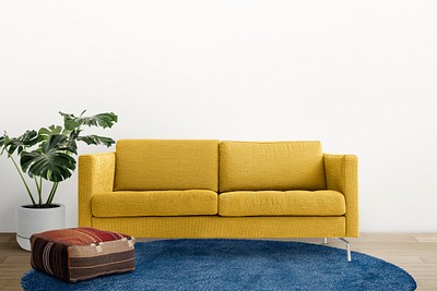 Contemporary living room interior design with a yellow sofa