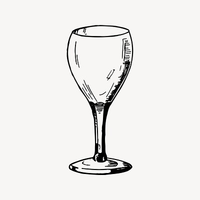 Wine glass clipart, drawing illustration vector. Free public domain CC0 image.