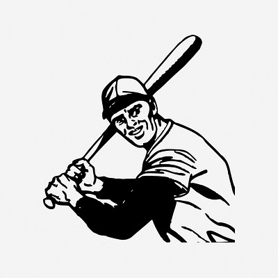 Baseball player clipart, vintage illustration