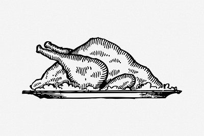 Turkey, black & white illustration. Free public domain CC0 image.