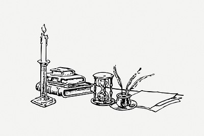 Working table collage element, black & white illustration psd. Free public domain CC0 image.