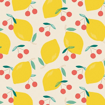 Vector seamless lemon cherry pattern pastel background