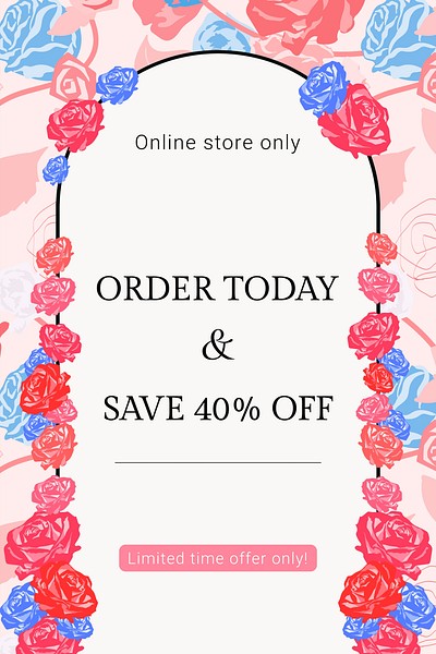 Feminine floral SALE template vector with colorful roses fashion ad banner