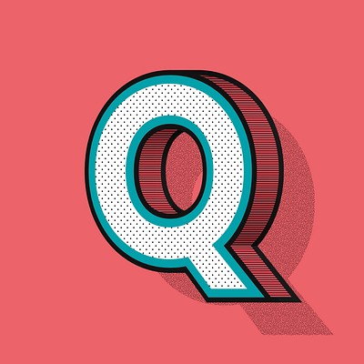 Letter Q isometric halftone effect typography