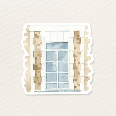 Psd watercolor old European stone window architecture illustration