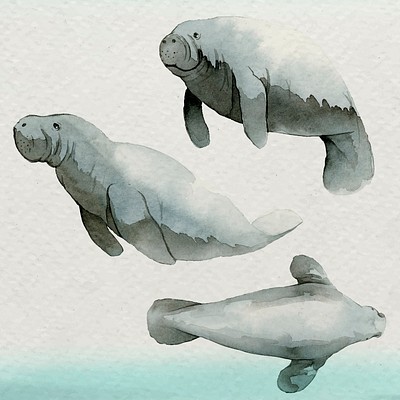 Watercolor painted dugong on white canvas vector in watercolor banner vector