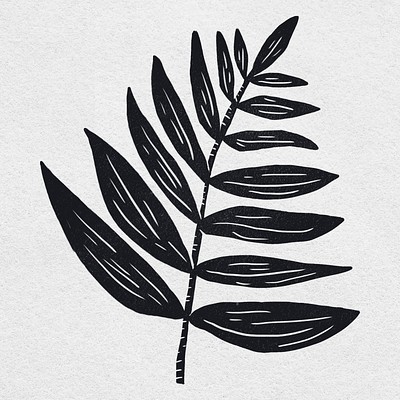 Vintage leaf psd black linocut drawing