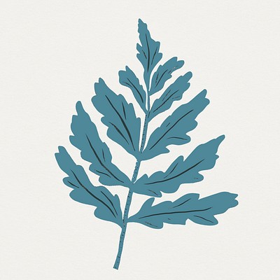 Vintage blue leaves psd linocut style drawing