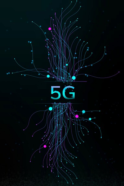 Technology particle dots vector 5G digital corporate black background