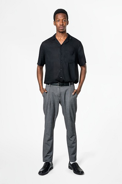 Gray slacks black on sale shirt