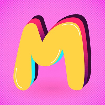 Letter M yellow vector funky stylized typography