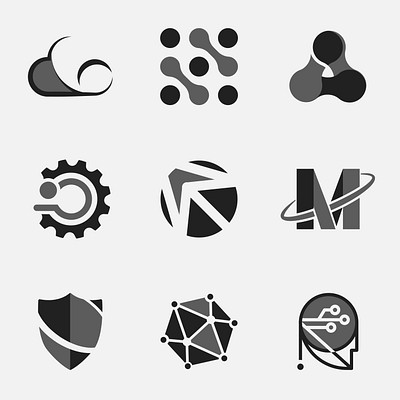 Simple corporate technology vector futuristic icon set