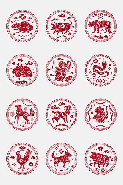Chinese animal zodiac badges psd | Premium PSD - rawpixel
