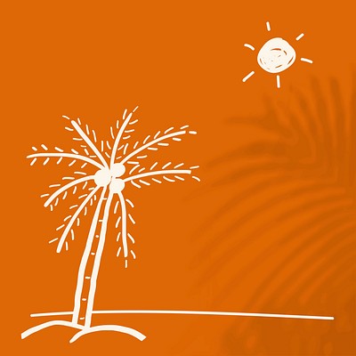 Orange summer background with beach doodle graphics