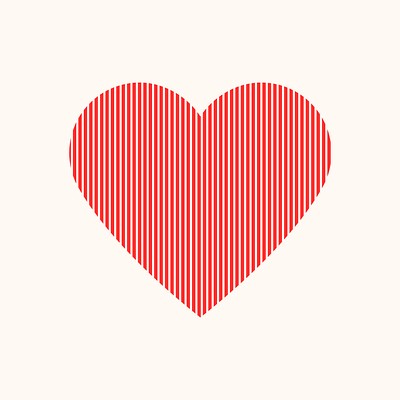 Red striped heart, simple design icon