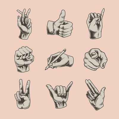 Cool hand gesture symbol set vector