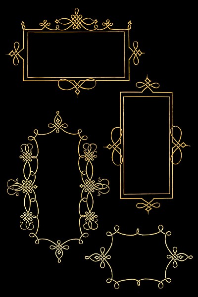 Gold filigree frame set vector, remix from The Model Book of Calligraphy Joris Hoefnagel and Georg Bocskay