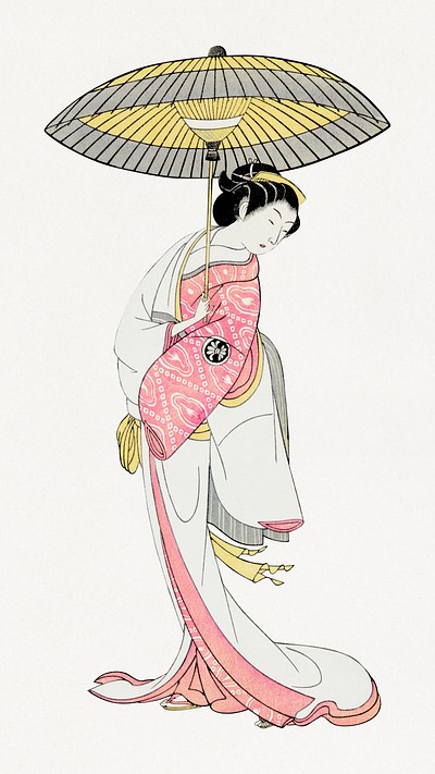 Japanese woman with umbrella psd. | Premium PSD Illustration - rawpixel