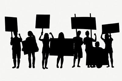 Silhouette of people protesting collage element psd