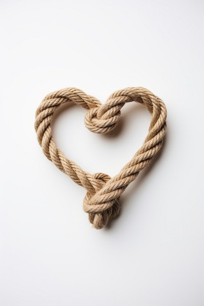 Rope knot heart white background. 