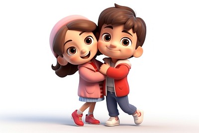 Smiling cartoon white background togetherness. 