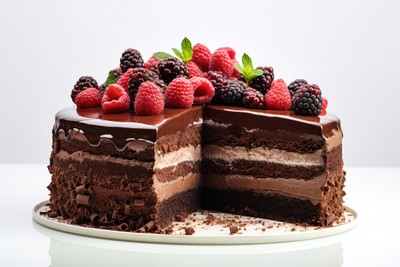 Cake chocolate raspberry dessert. 