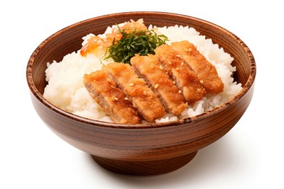 Rice seafood bowl white background. 